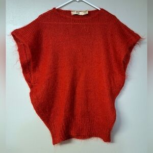 Vintage Cassidy Mohair Blend Knit Sweater Dolman Short Sleeve Oversized  Y2K Red